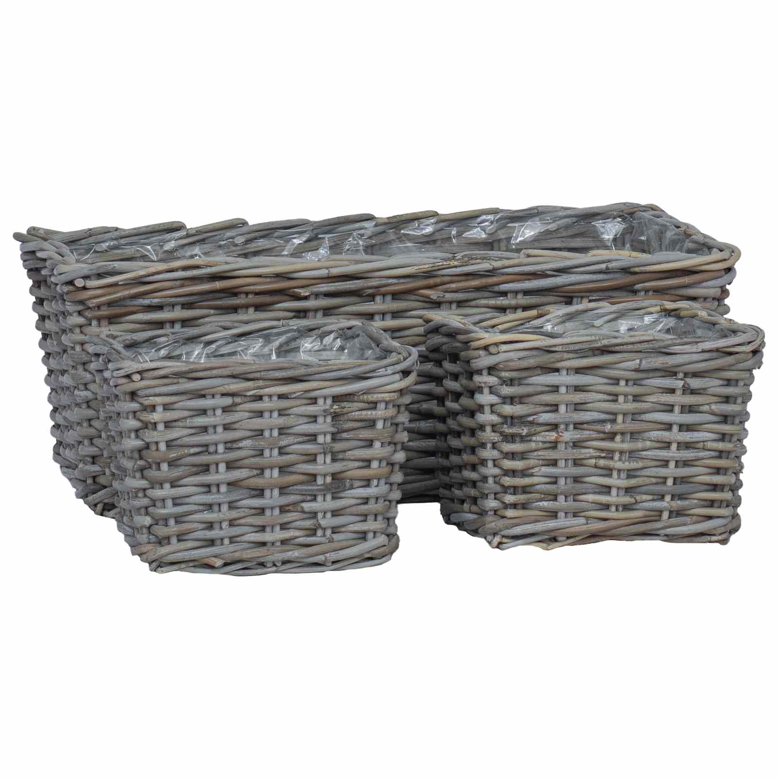 Plantenmand met opslag 3 pcs Grijs Kubu Rattan is nu te koop bij PeponiXL, paradijselijk wonen!