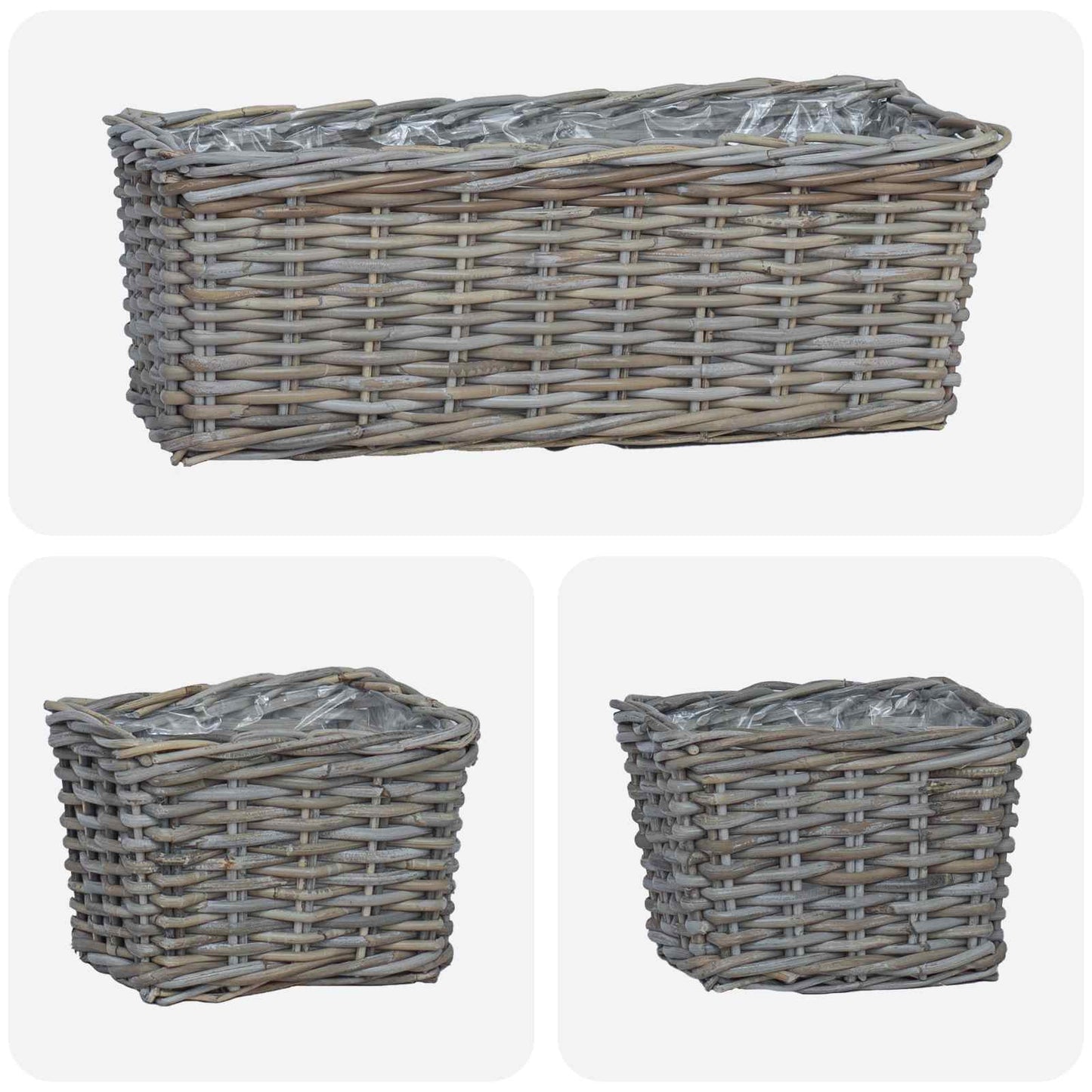 Plantenmand met opslag 3 pcs Grijs Kubu Rattan is nu te koop bij PeponiXL, paradijselijk wonen!