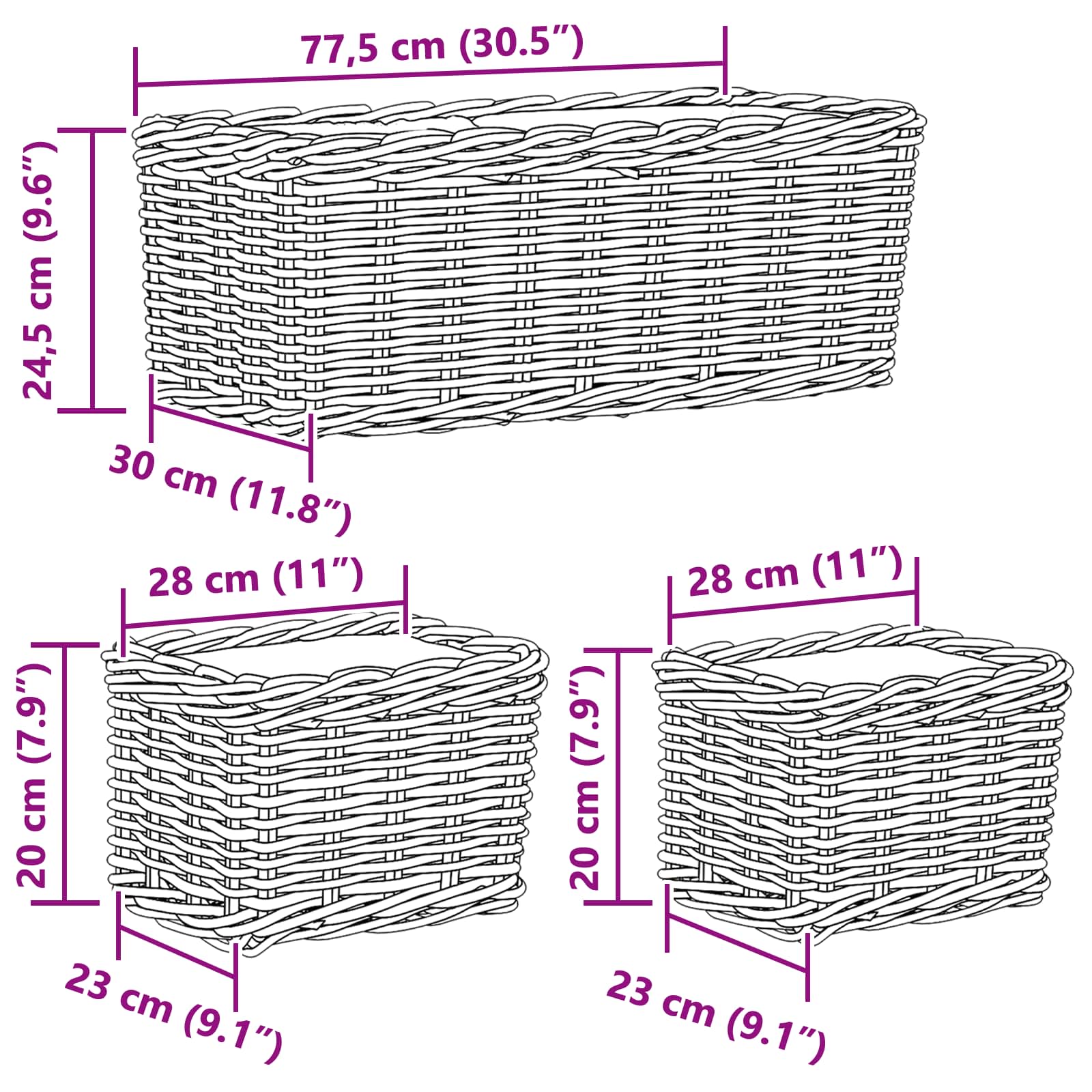 Plantenmand met opslag 3 pcs Grijs Kubu Rattan is nu te koop bij PeponiXL, paradijselijk wonen!