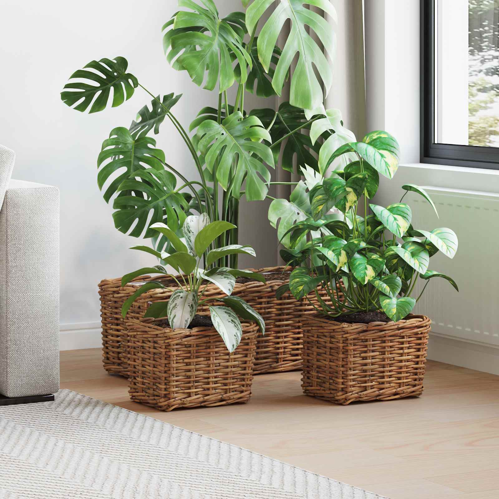 Plantenmand met opslag 3 pcs Bruin Kubu Rattan is nu te koop bij PeponiXL, paradijselijk wonen!