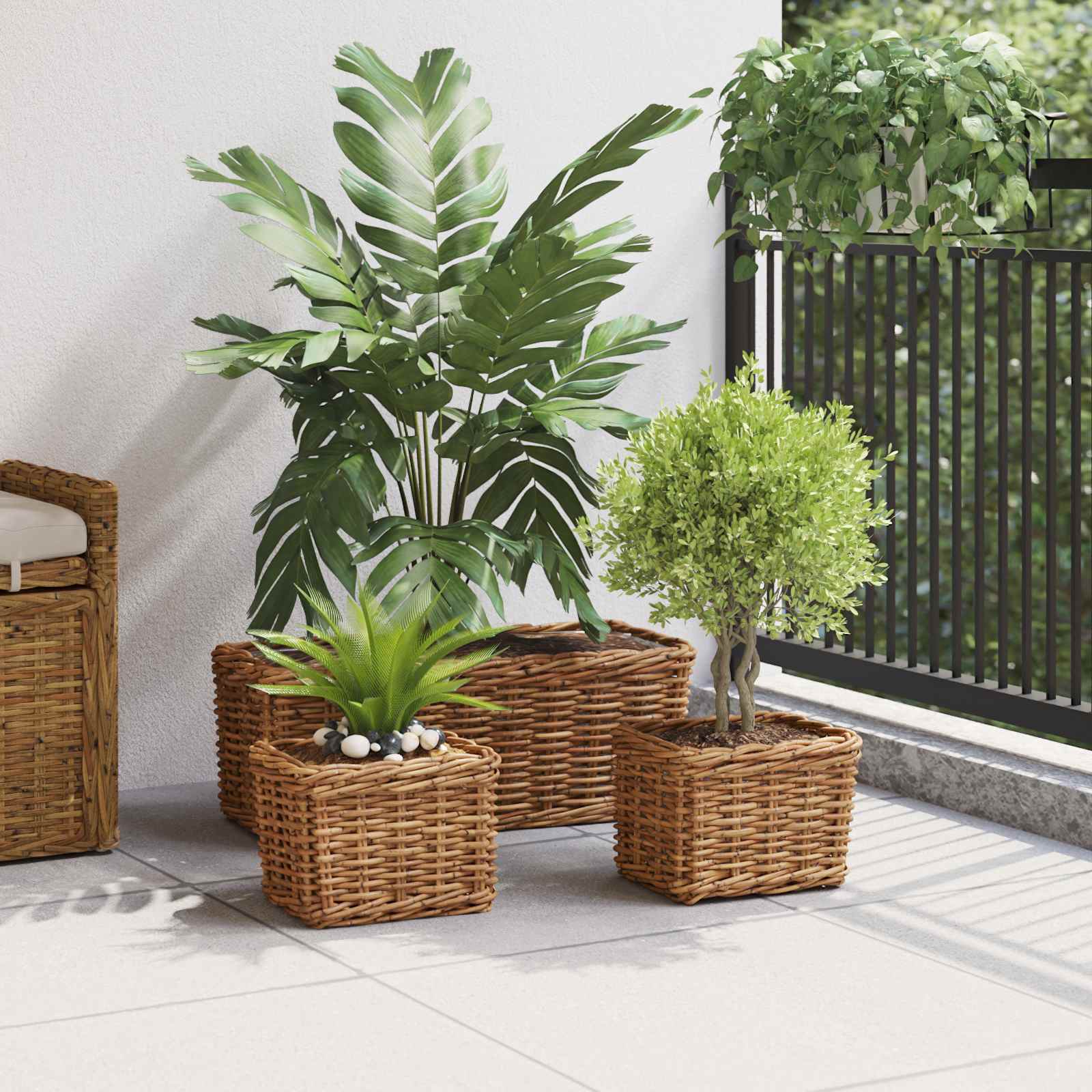 Plantenmand met opslag 3 pcs Bruin Kubu Rattan is nu te koop bij PeponiXL, paradijselijk wonen!