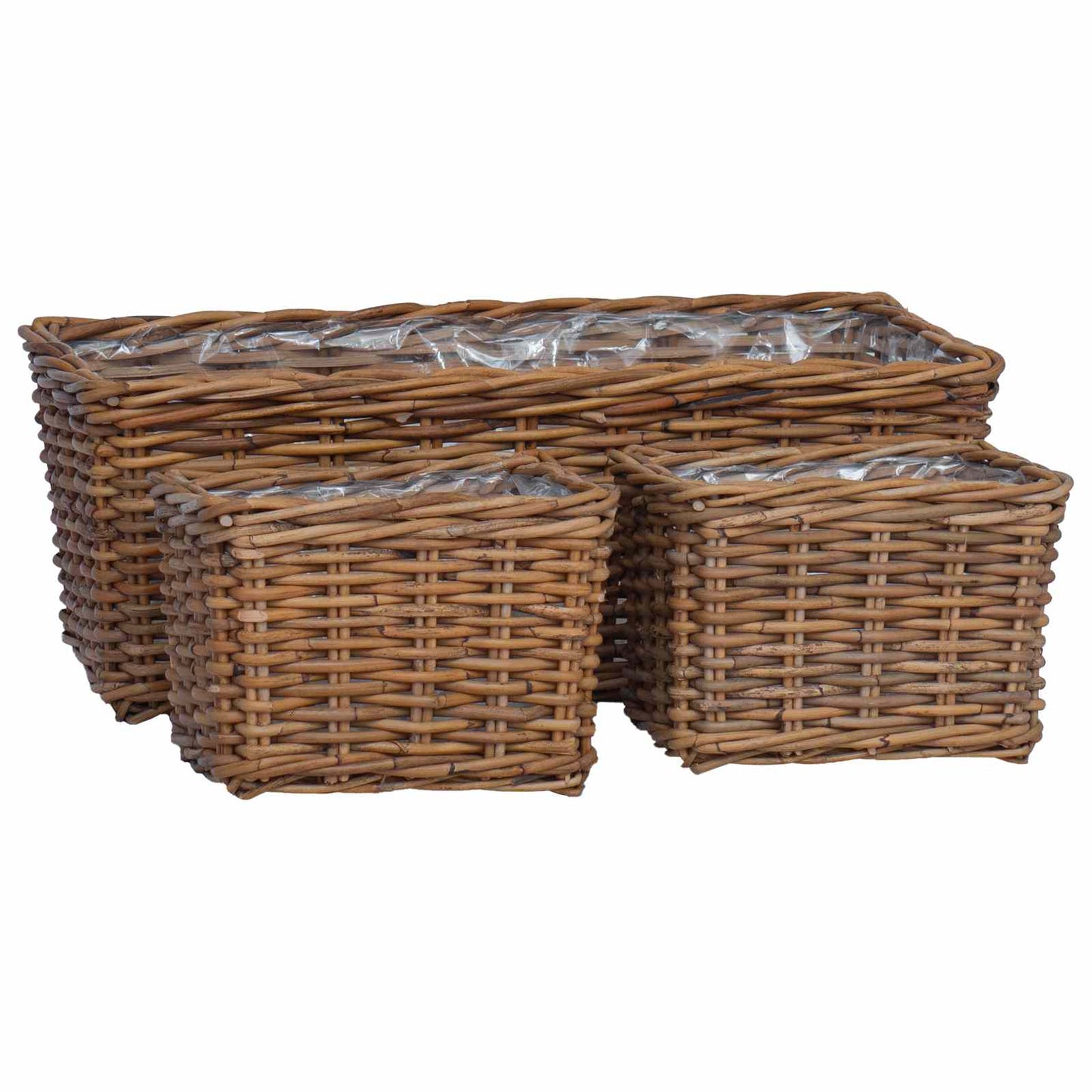 Plantenmand met opslag 3 pcs Bruin Kubu Rattan is nu te koop bij PeponiXL, paradijselijk wonen!