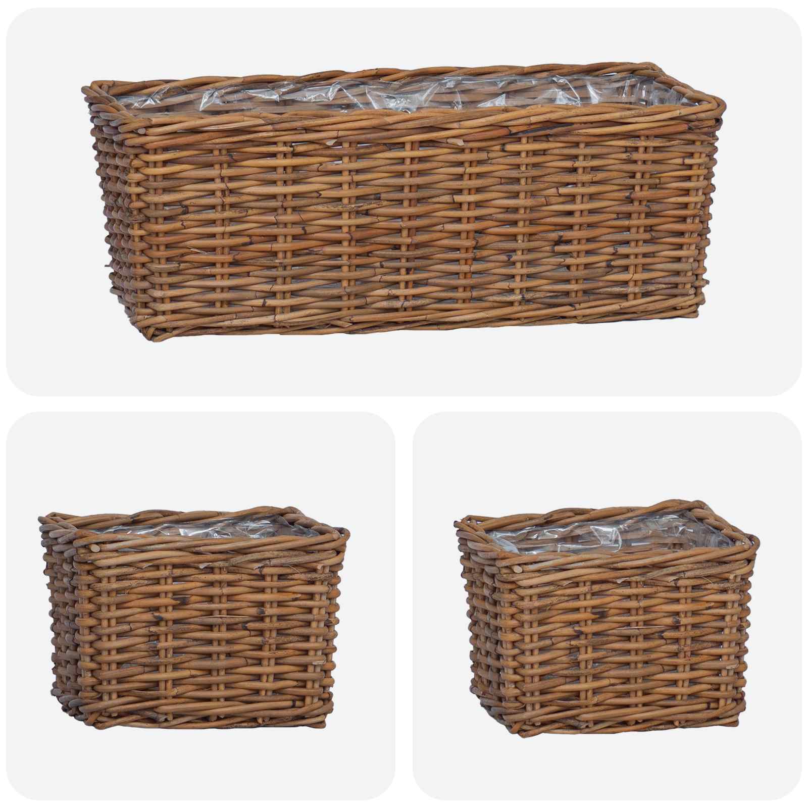 Plantenmand met opslag 3 pcs Bruin Kubu Rattan is nu te koop bij PeponiXL, paradijselijk wonen!