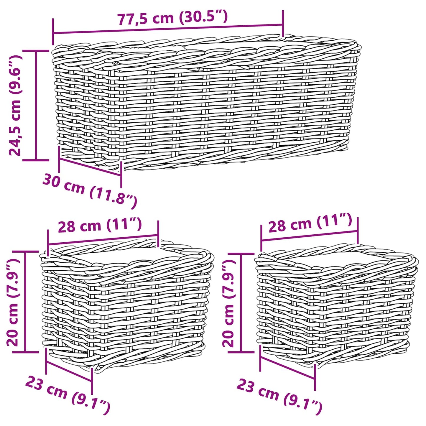 Plantenmand met opslag 3 pcs Bruin Kubu Rattan is nu te koop bij PeponiXL, paradijselijk wonen!