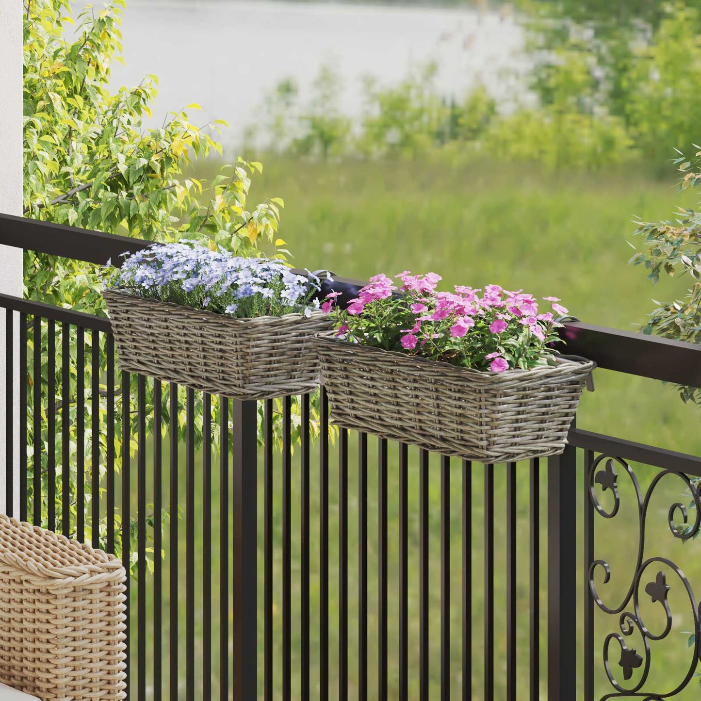 Hangende Bloempot Mand 2 pcs Grijs 48 x 22 x 15 cm Lacak Riet is nu te koop bij PeponiXL, paradijselijk wonen!