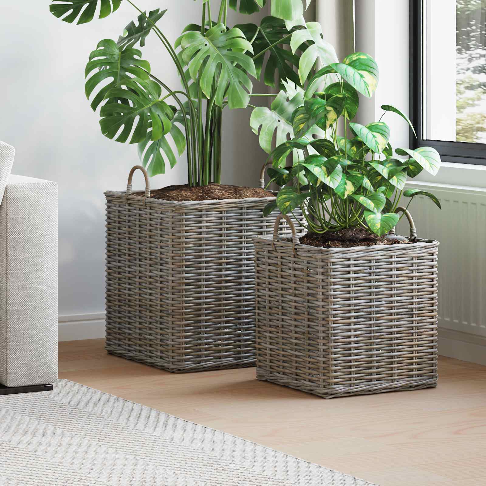 Plantenmand met opslag 2 pcs Grijs Lacak Riet is nu te koop bij PeponiXL, paradijselijk wonen!