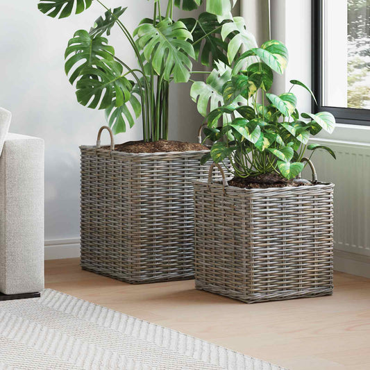 Plantenmand met opslag 2 pcs Grijs Lacak Riet is nu te koop bij PeponiXL, paradijselijk wonen!