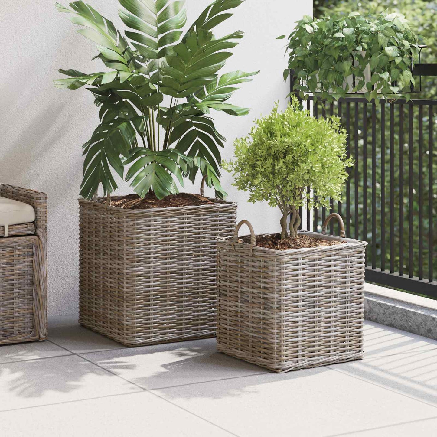 Plantenmand met opslag 2 pcs Grijs Lacak Riet is nu te koop bij PeponiXL, paradijselijk wonen!