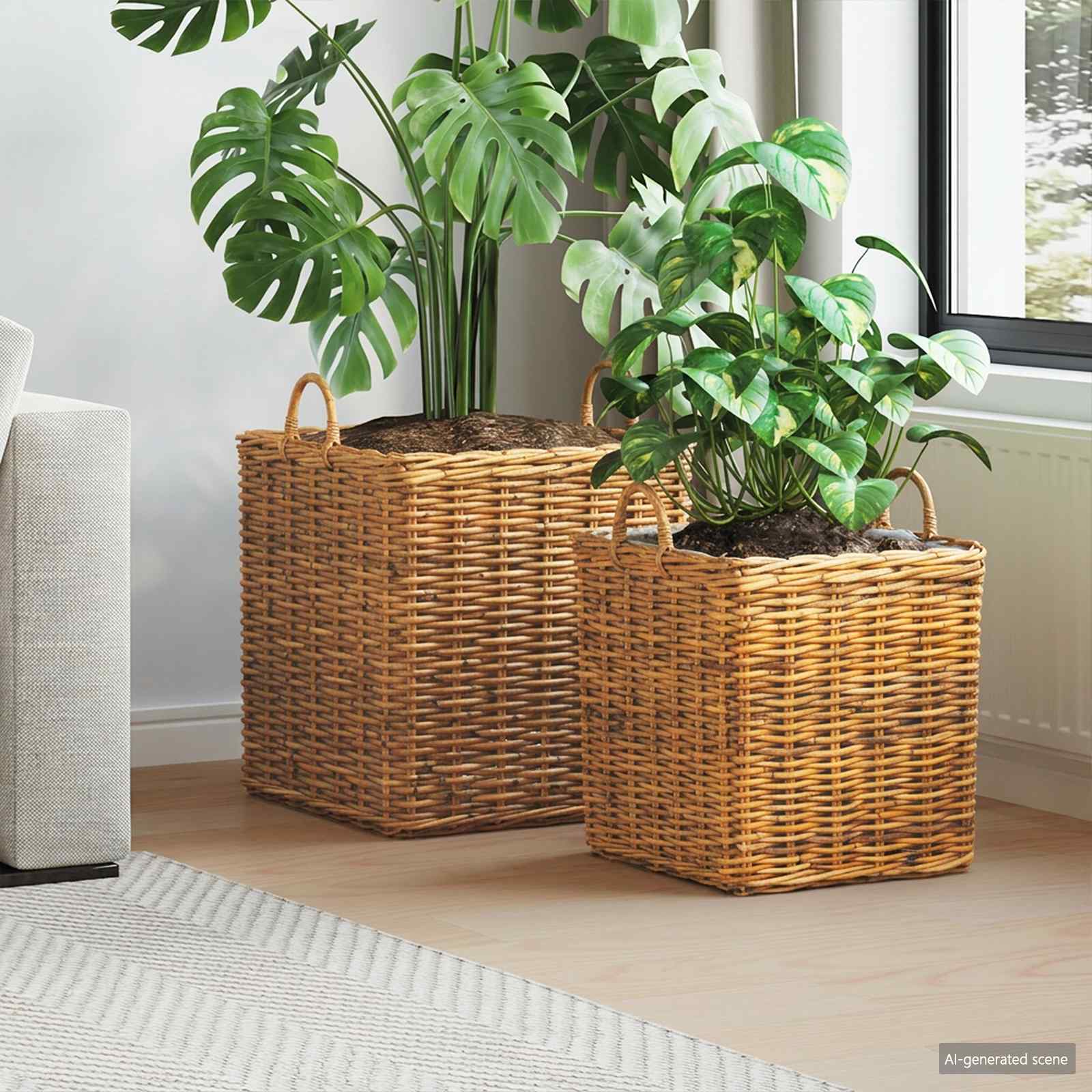 Plantenmand met opslag 2 st Natuurlijk Bruin Kubu Rattan is nu te koop bij PeponiXL, paradijselijk wonen!
