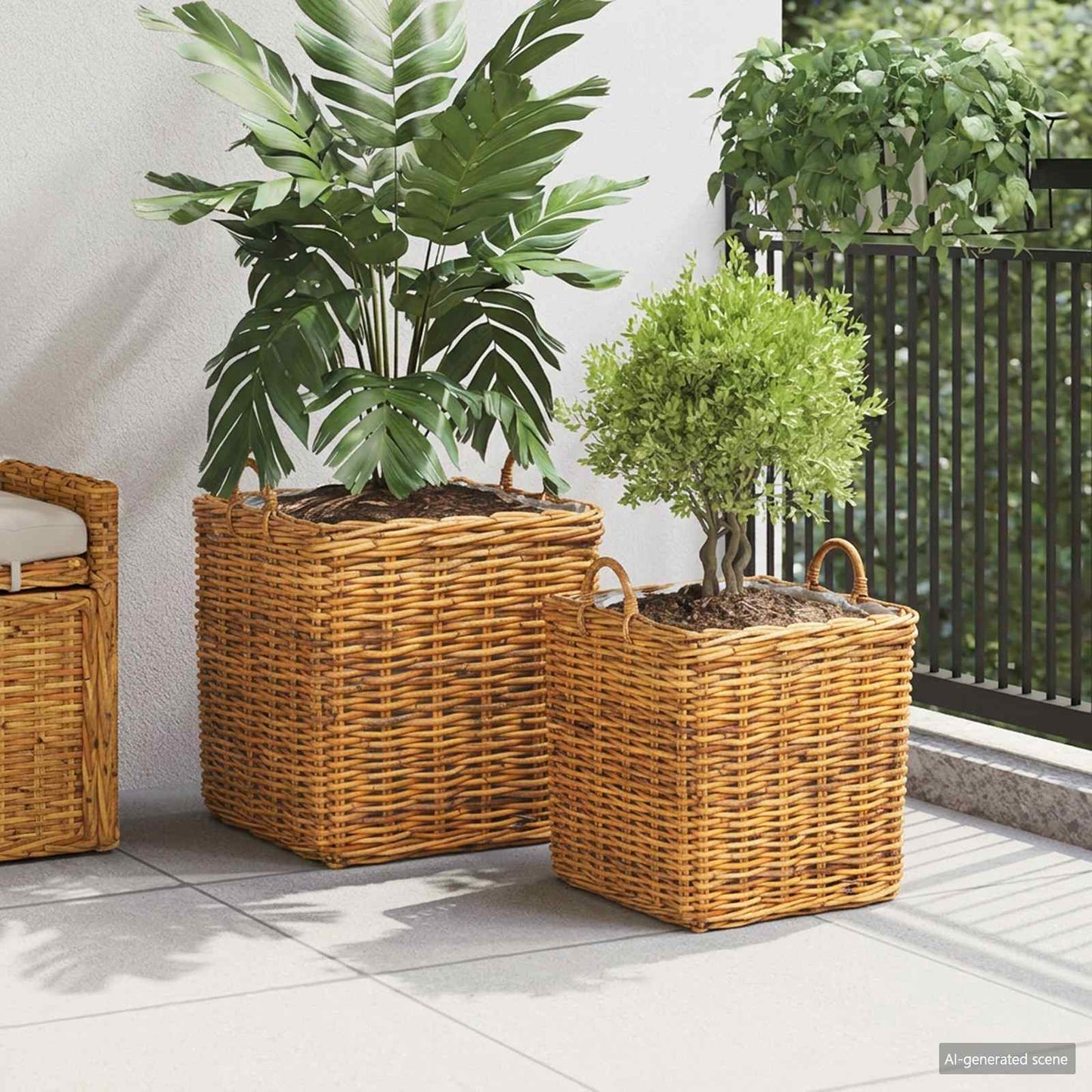 Plantenmand met opslag 2 st Natuurlijk Bruin Kubu Rattan is nu te koop bij PeponiXL, paradijselijk wonen!