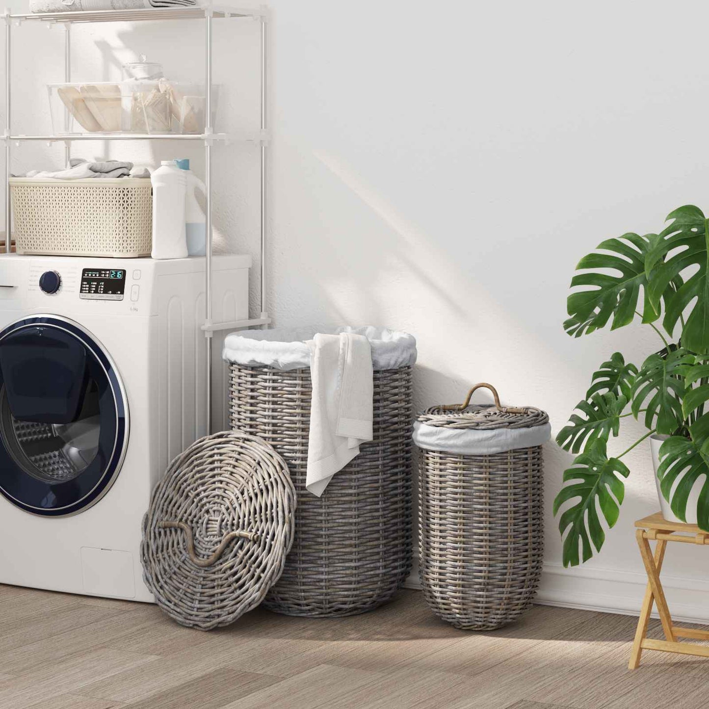 Wasmand met deksel 2 pcs Kubu grijs Kubu Rattan is nu te koop bij PeponiXL, paradijselijk wonen!
