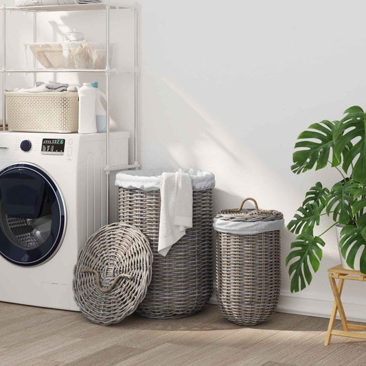 Wasmand met deksel 2 pcs Kubu grijs Kubu Rattan is nu te koop bij PeponiXL, paradijselijk wonen!