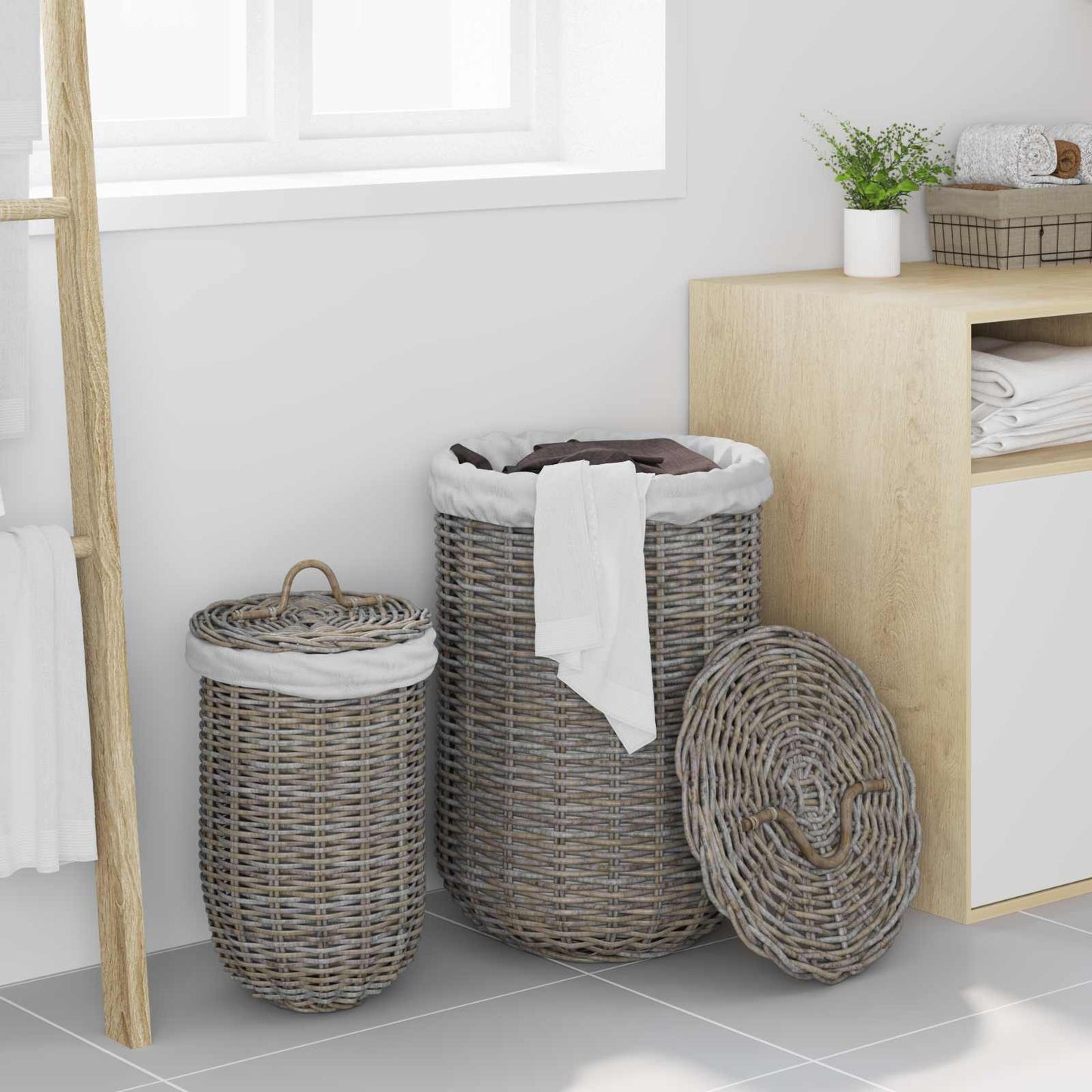 Wasmand met deksel 2 pcs Kubu grijs Kubu Rattan is nu te koop bij PeponiXL, paradijselijk wonen!