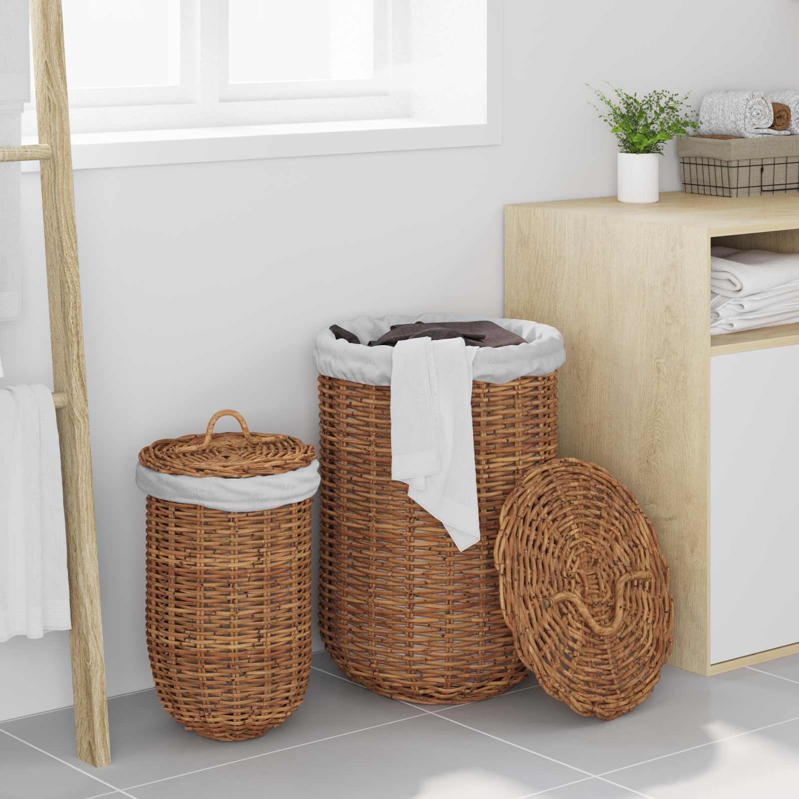 Wasmand 2 pcs Bruin Kubu Rattan is nu te koop bij PeponiXL, paradijselijk wonen!