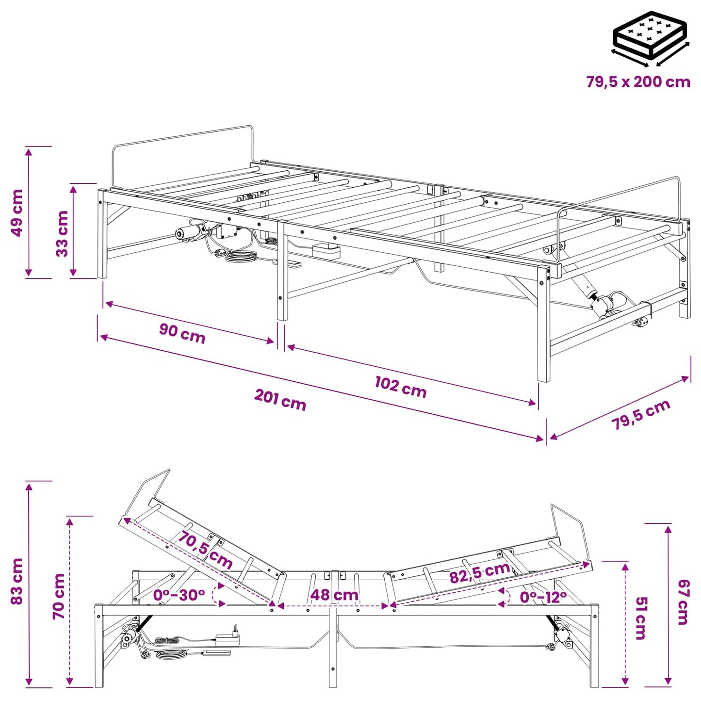 Elektrisch Verstelbaar Bedframe Zwart 80 x 200 cm Staal