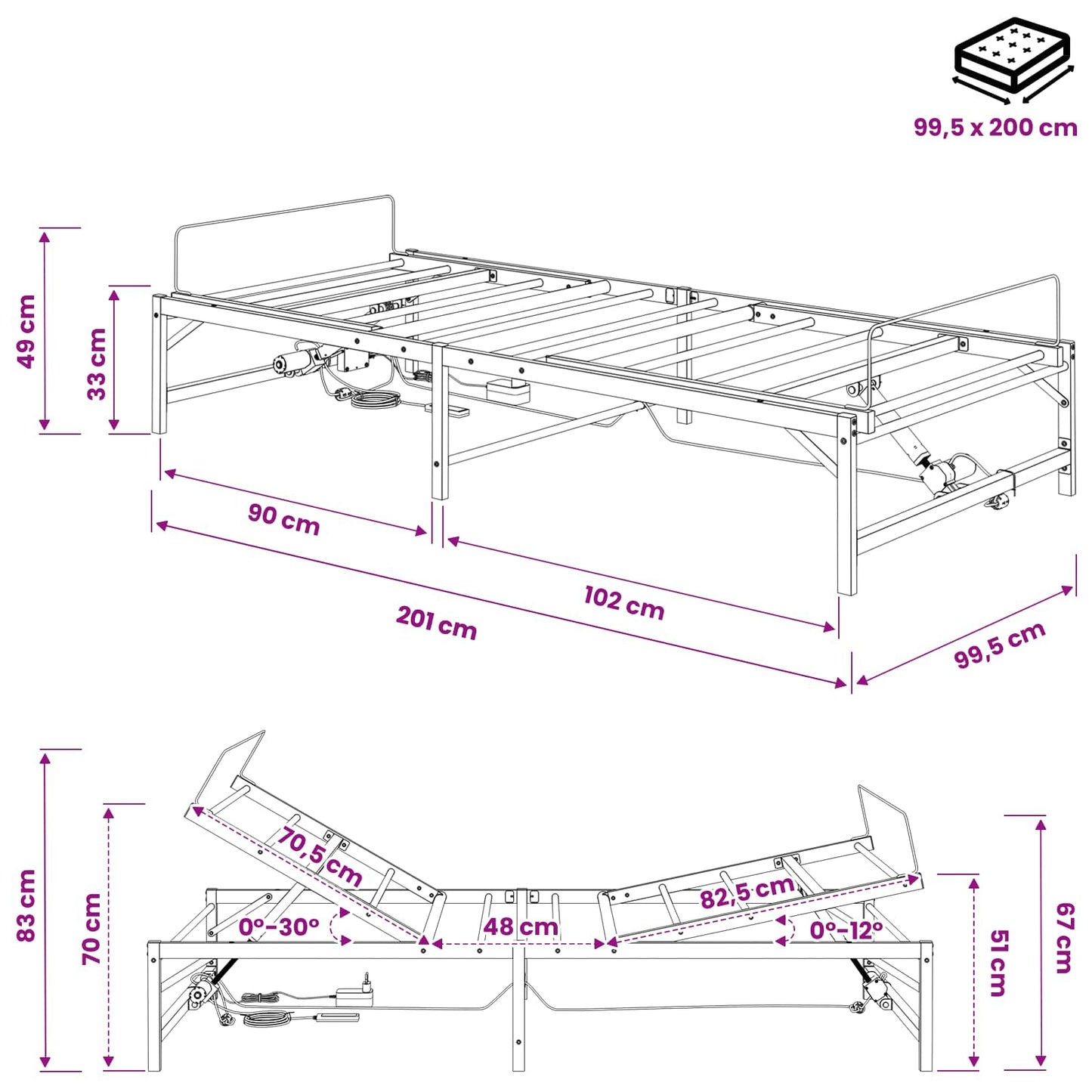 Elektrisch Verstelbaar Bedframe Wit 100 x 200 cm Staal