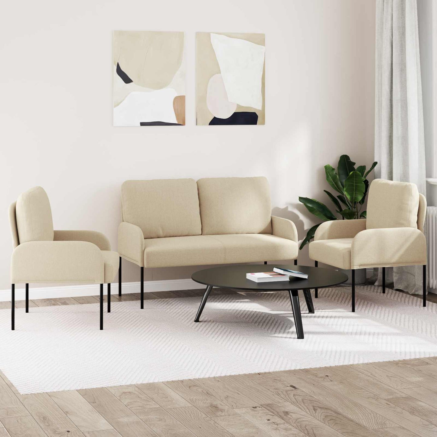 Sofa-Sets met kussen 3 pcs Crème 115 x 56 x 80 cm Multiplex is nu te koop bij PeponiXL, paradijselijk wonen!
