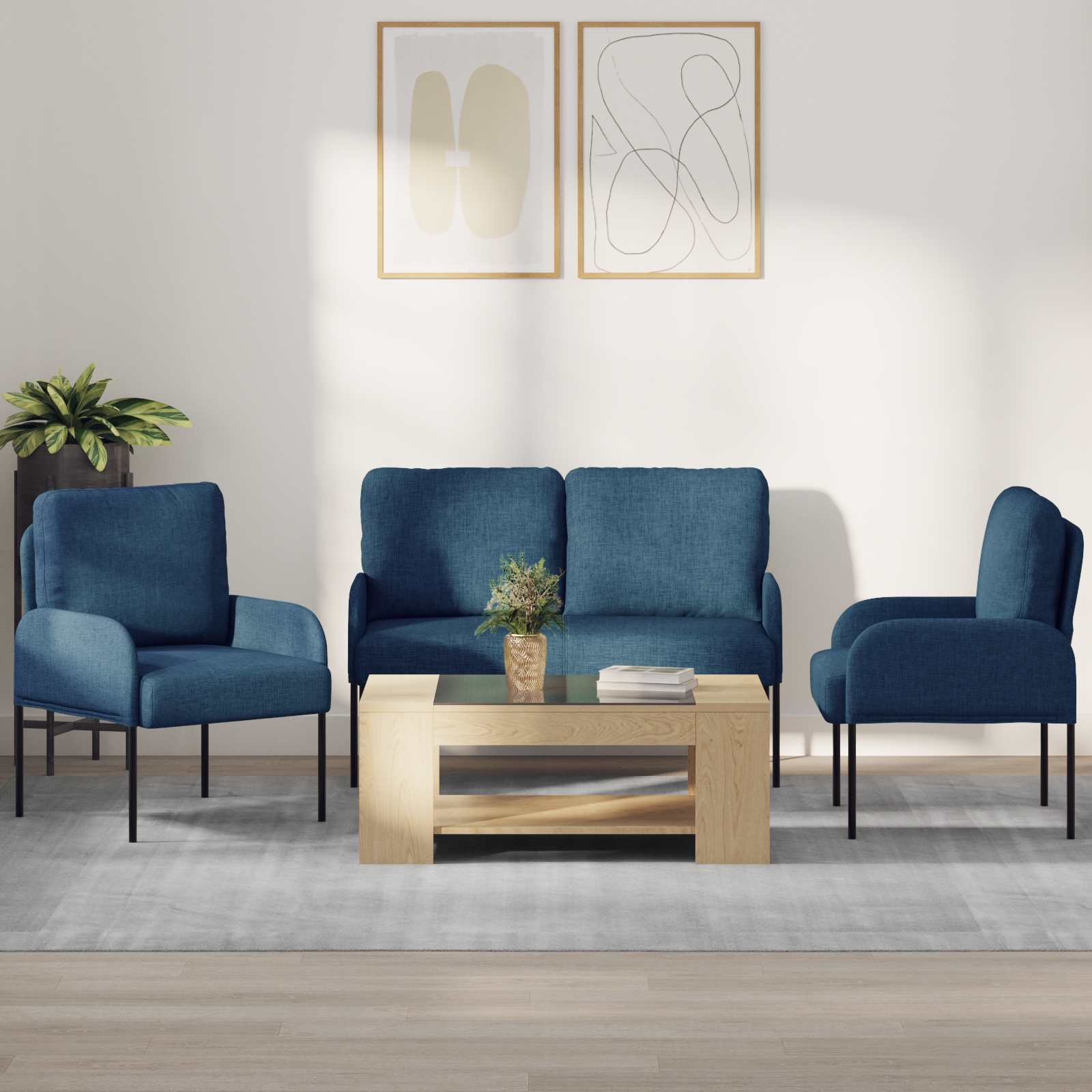 Sofa-Sets met kussen 3 pcs Blauw 115 x 56 x 80 cm Multiplex is nu te koop bij PeponiXL, paradijselijk wonen!