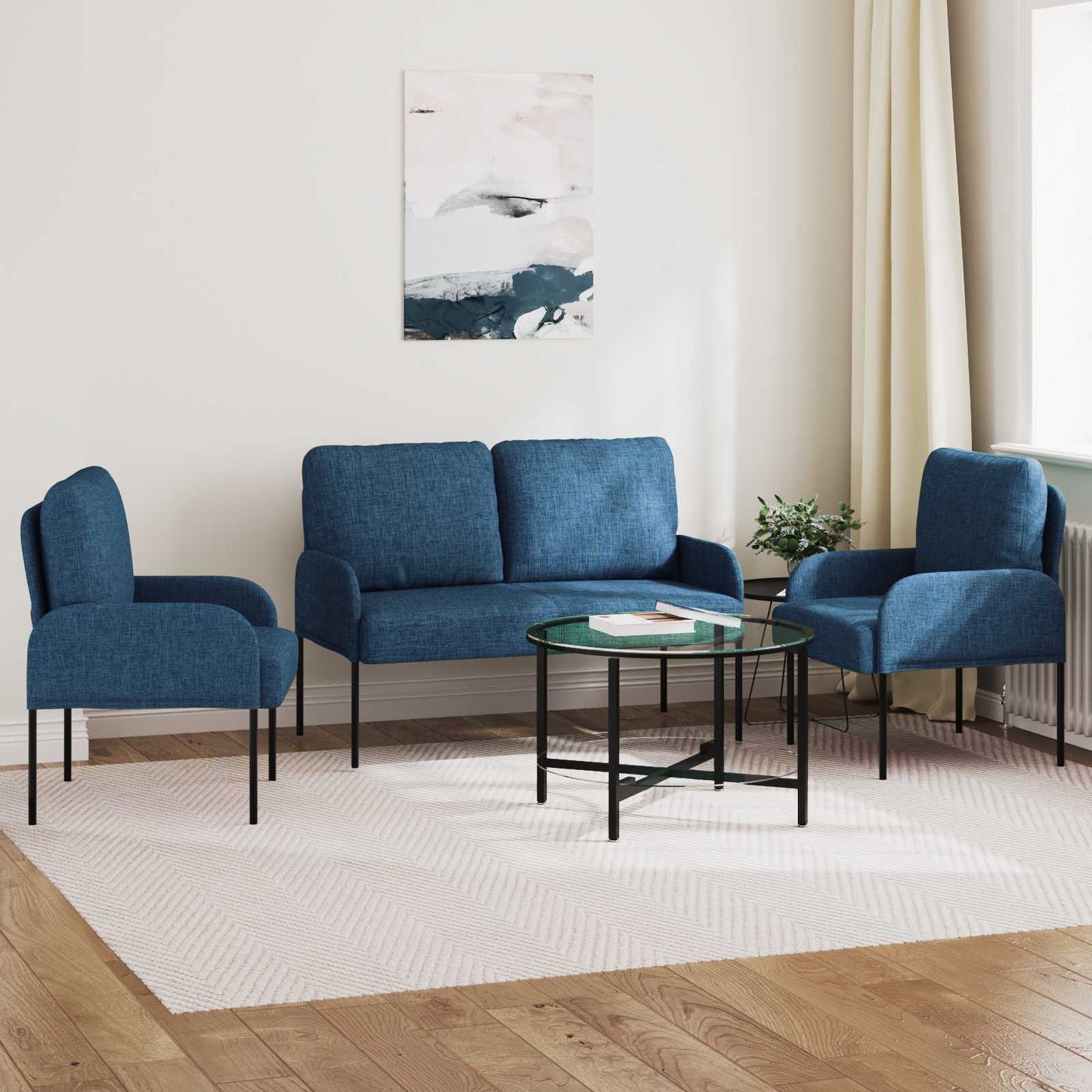 Sofa-Sets met kussen 3 pcs Blauw 115 x 56 x 80 cm Multiplex is nu te koop bij PeponiXL, paradijselijk wonen!
