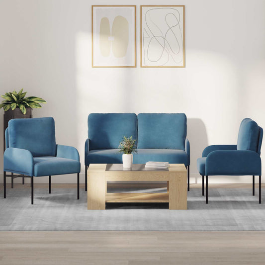 Sofa-Sets met kussen 3 pcs Blauw 115 x 56 x 80 cm Multiplex is nu te koop bij PeponiXL, paradijselijk wonen!