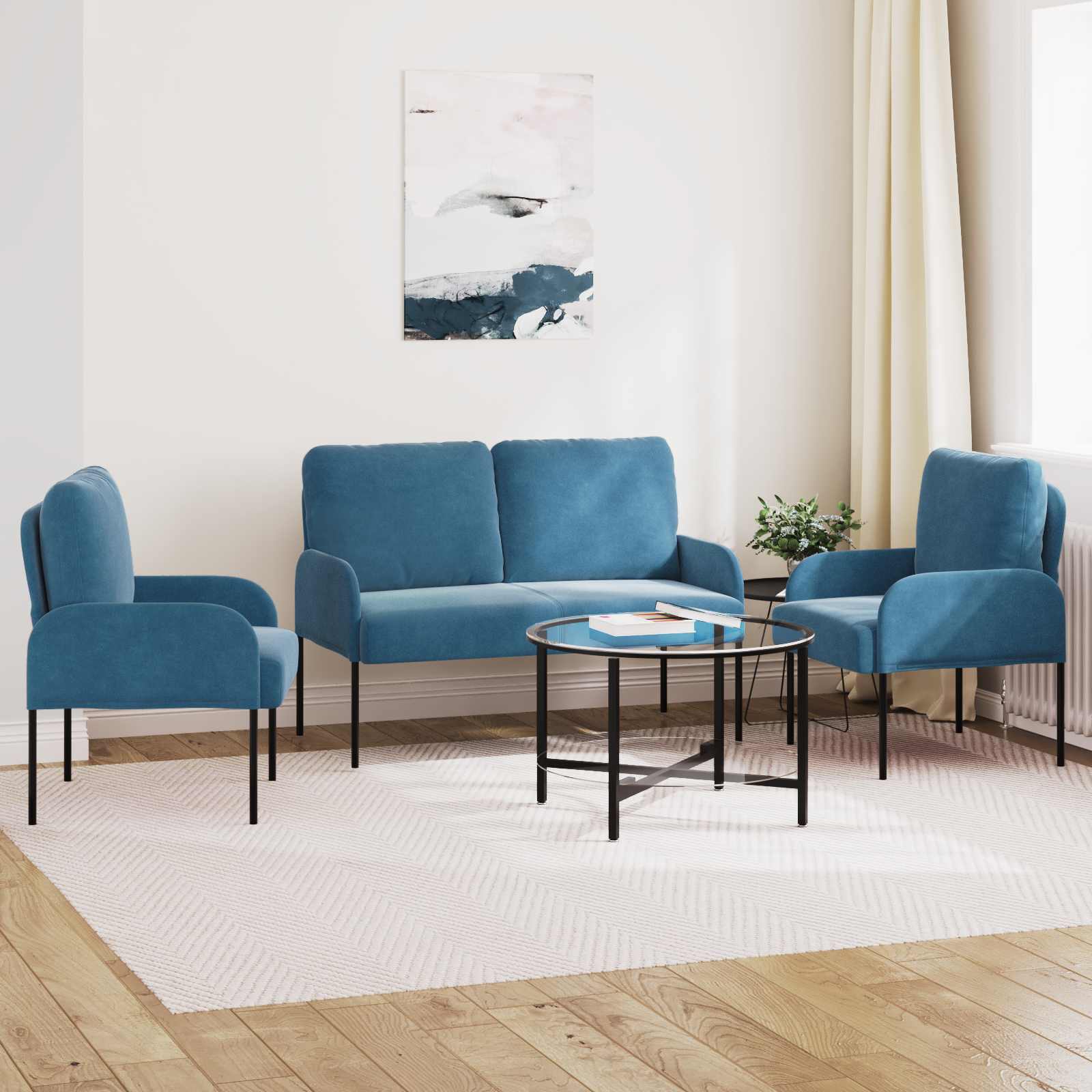 Sofa-Sets met kussen 3 pcs Blauw 115 x 56 x 80 cm Multiplex is nu te koop bij PeponiXL, paradijselijk wonen!