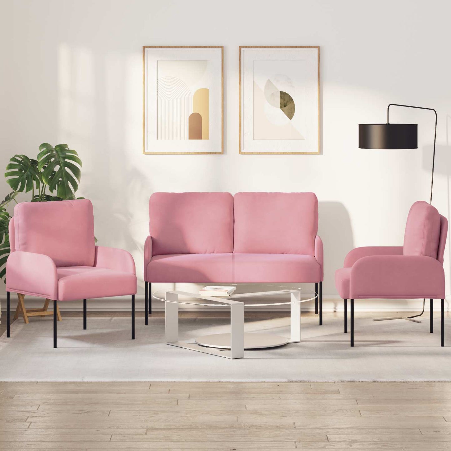Sofa-Sets met kussen 3 pcs Roze 115 x 56 x 80 cm Multiplex is nu te koop bij PeponiXL, paradijselijk wonen!