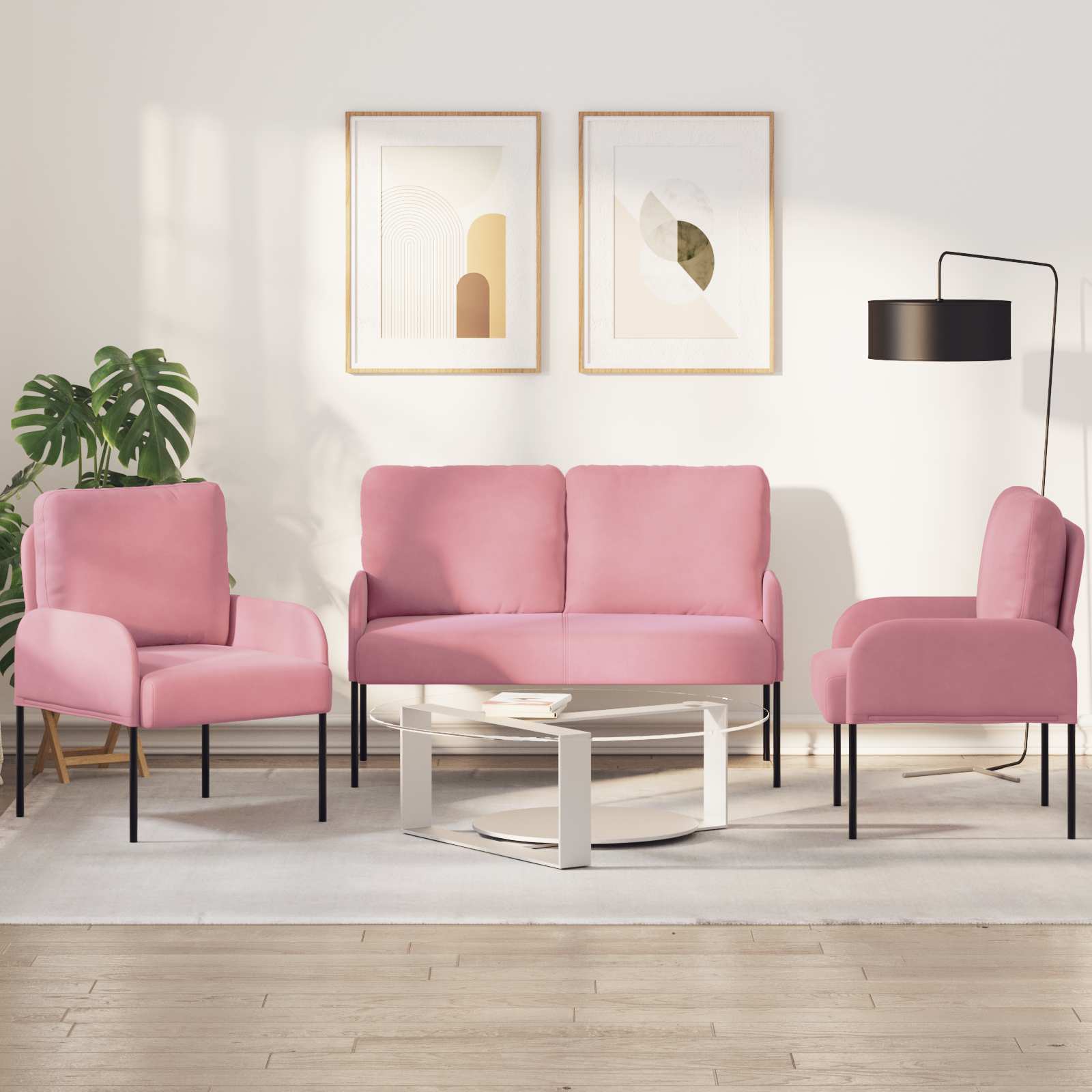Sofa-Sets met kussen 3 pcs Roze 115 x 56 x 80 cm Multiplex is nu te koop bij PeponiXL, paradijselijk wonen!