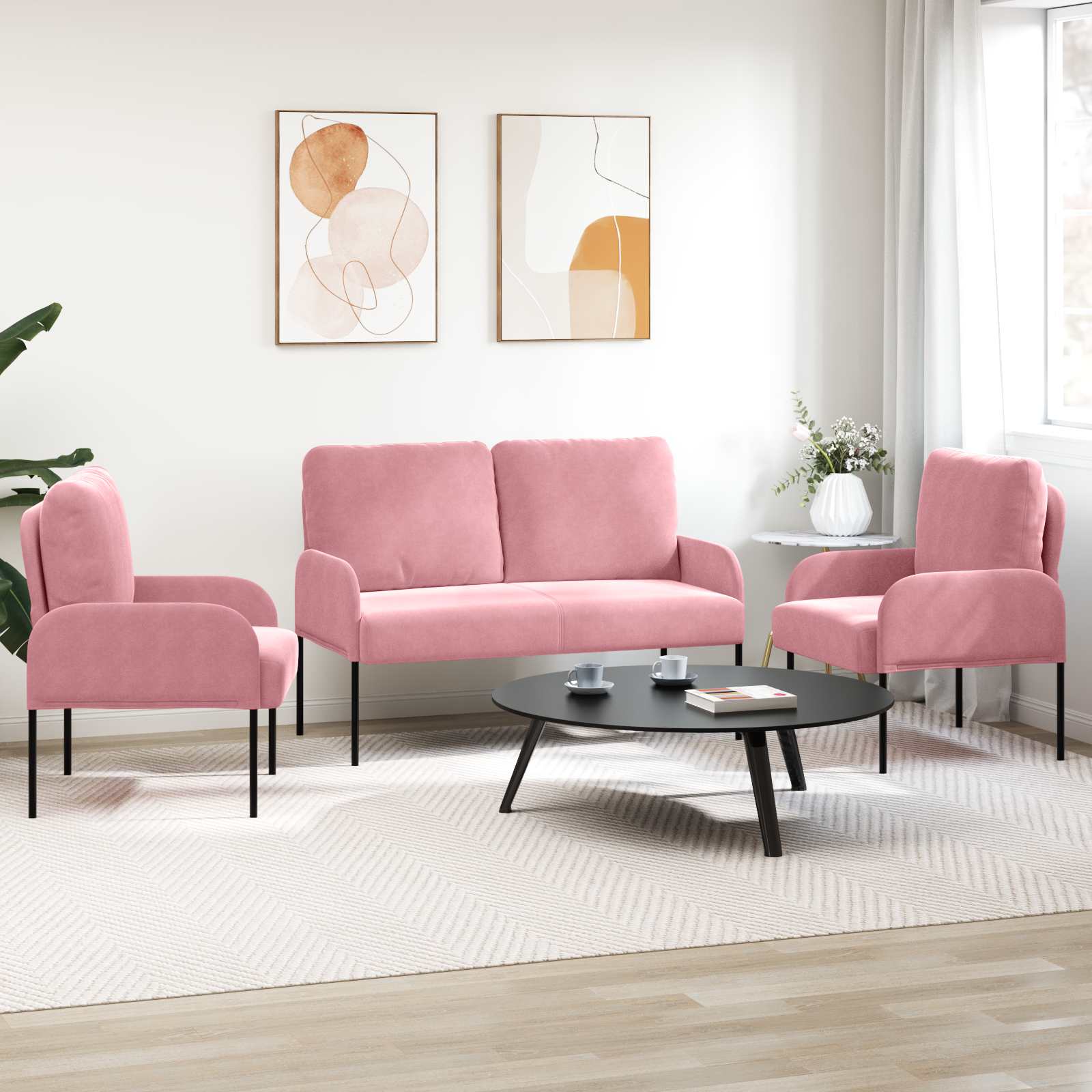 Sofa-Sets met kussen 3 pcs Roze 115 x 56 x 80 cm Multiplex is nu te koop bij PeponiXL, paradijselijk wonen!