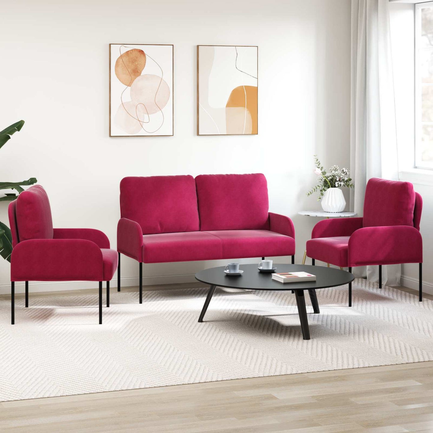 Sofa-Sets met kussen 3 pcs Wijnrood 115 x 56 x 80 cm Multiplex is nu te koop bij PeponiXL, paradijselijk wonen!