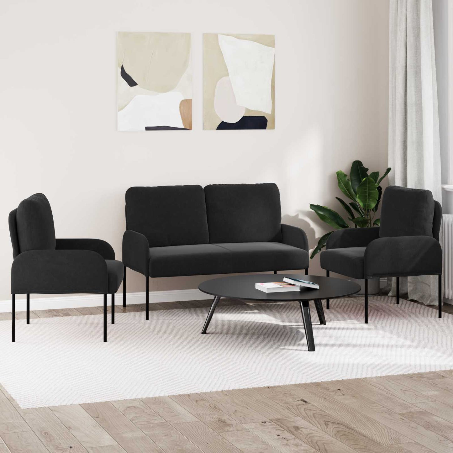 Sofa-Sets met kussen 3 pcs Zwart 115 x 56 x 80 cm Multiplex is nu te koop bij PeponiXL, paradijselijk wonen!