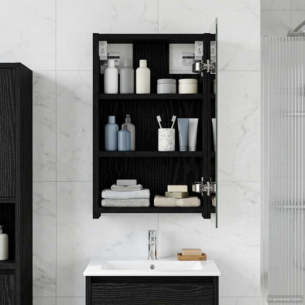 Badkamer spiegelkast Zwart Eiken 30 x 10,5 x 50 cm Bewerkt hout is nu te koop bij PeponiXL, paradijselijk wonen!