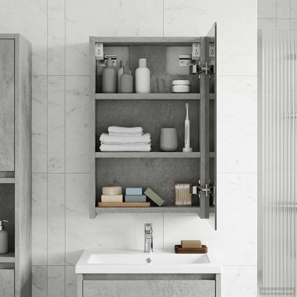 Badkamer spiegelkast Beton Grijs 30 x 10,5 x 50 cm Bewerkt hout is nu te koop bij PeponiXL, paradijselijk wonen!