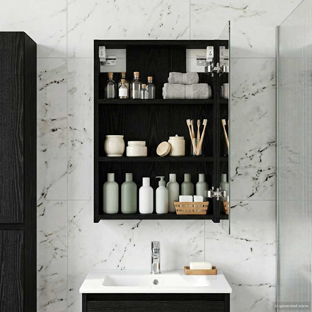 Badkamer spiegelkast met plank Zwart Eiken 40 x 10,5 x 60,5 cm is nu te koop bij PeponiXL, paradijselijk wonen!
