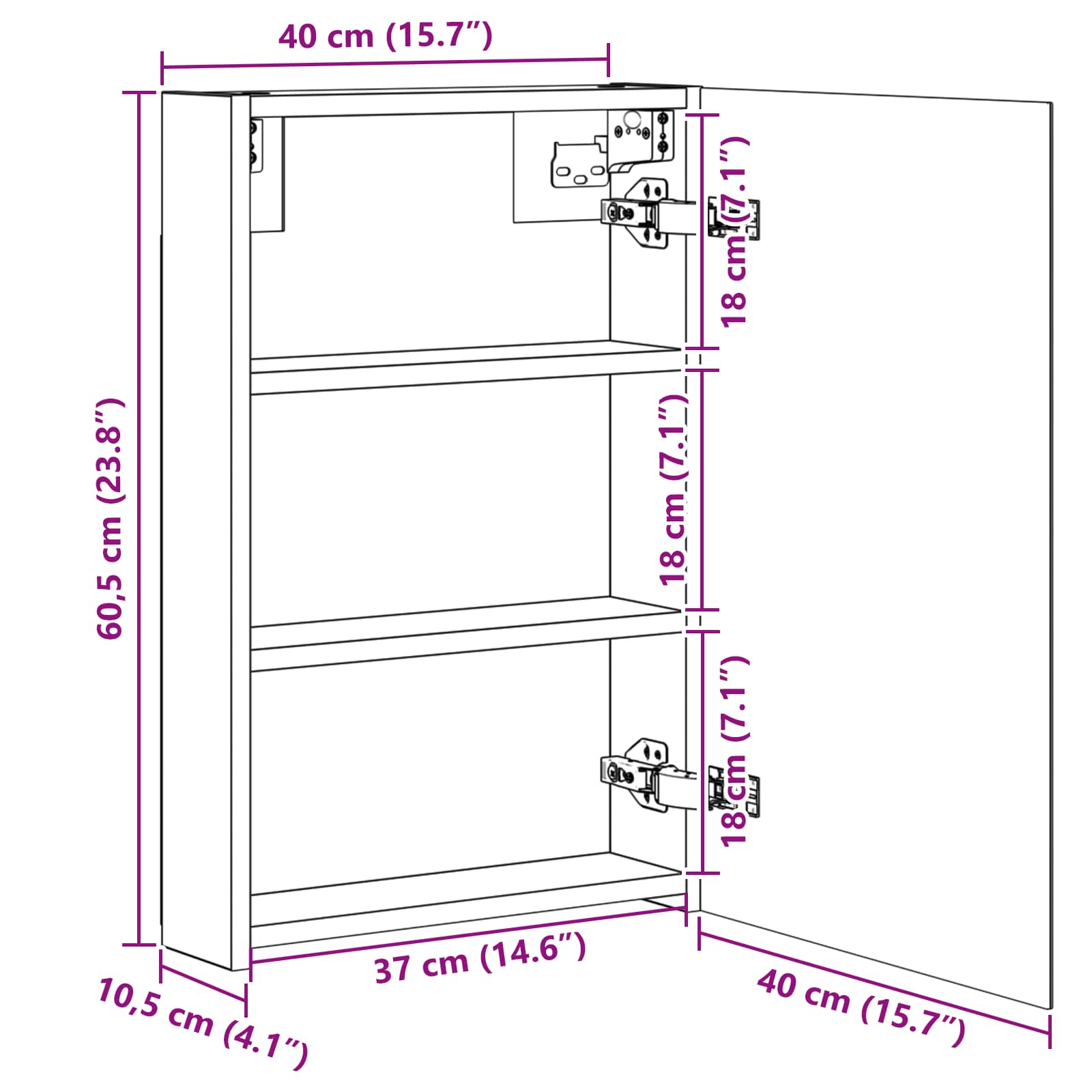 Badkamer spiegelkast met plank Grijs Sonoma 40 x 10,5 x 60,5 cm is nu te koop bij PeponiXL, paradijselijk wonen!