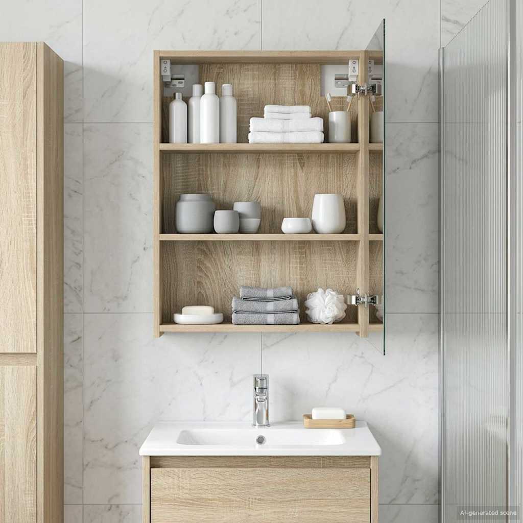 Badkamer spiegelkast met plank Sonoma Eiken 50 x 14,5 x 70 cm is nu te koop bij PeponiXL, paradijselijk wonen!