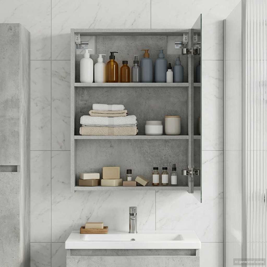 Badkamer spiegelkast Beton Grijs 50 x 14,5 x 70 cm Bewerkt hout is nu te koop bij PeponiXL, paradijselijk wonen!