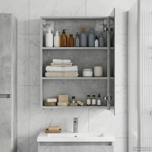 Badkamer spiegelkast Beton Grijs 50 x 14,5 x 70 cm Bewerkt hout is nu te koop bij PeponiXL, paradijselijk wonen!