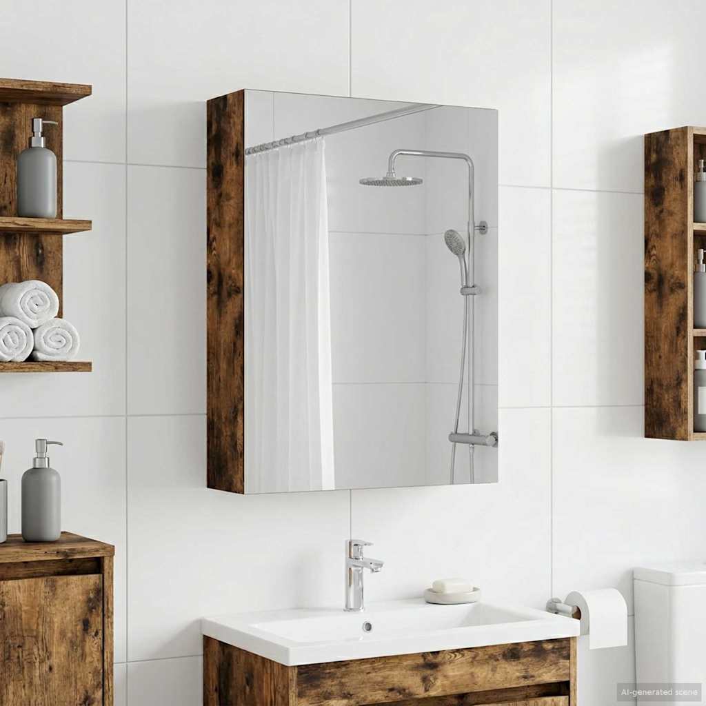 Badkamer spiegelkast met plank Gerookt eiken 50 x 14,5 x 70 cm is nu te koop bij PeponiXL, paradijselijk wonen!