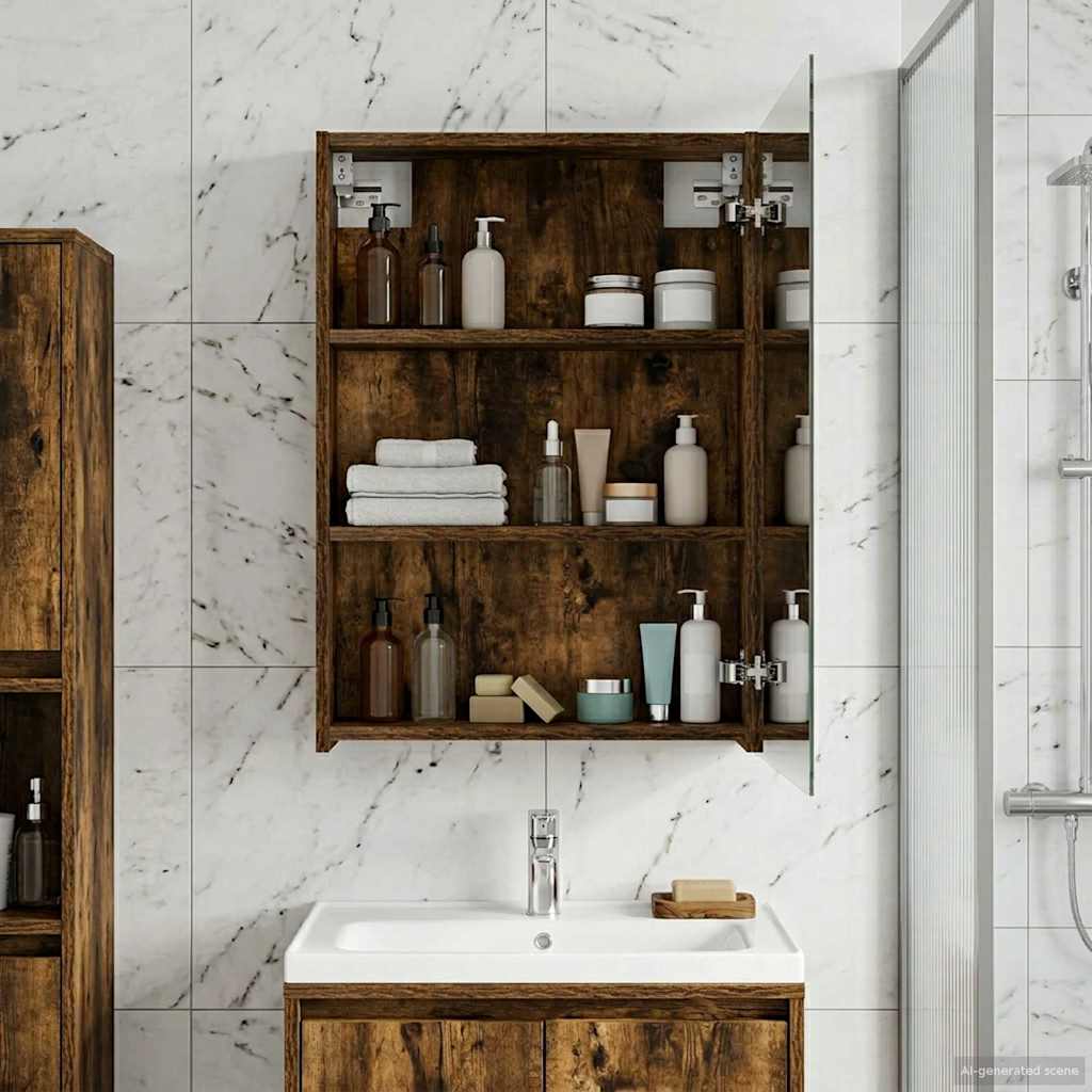 Badkamer spiegelkast met plank Gerookt eiken 50 x 14,5 x 70 cm is nu te koop bij PeponiXL, paradijselijk wonen!