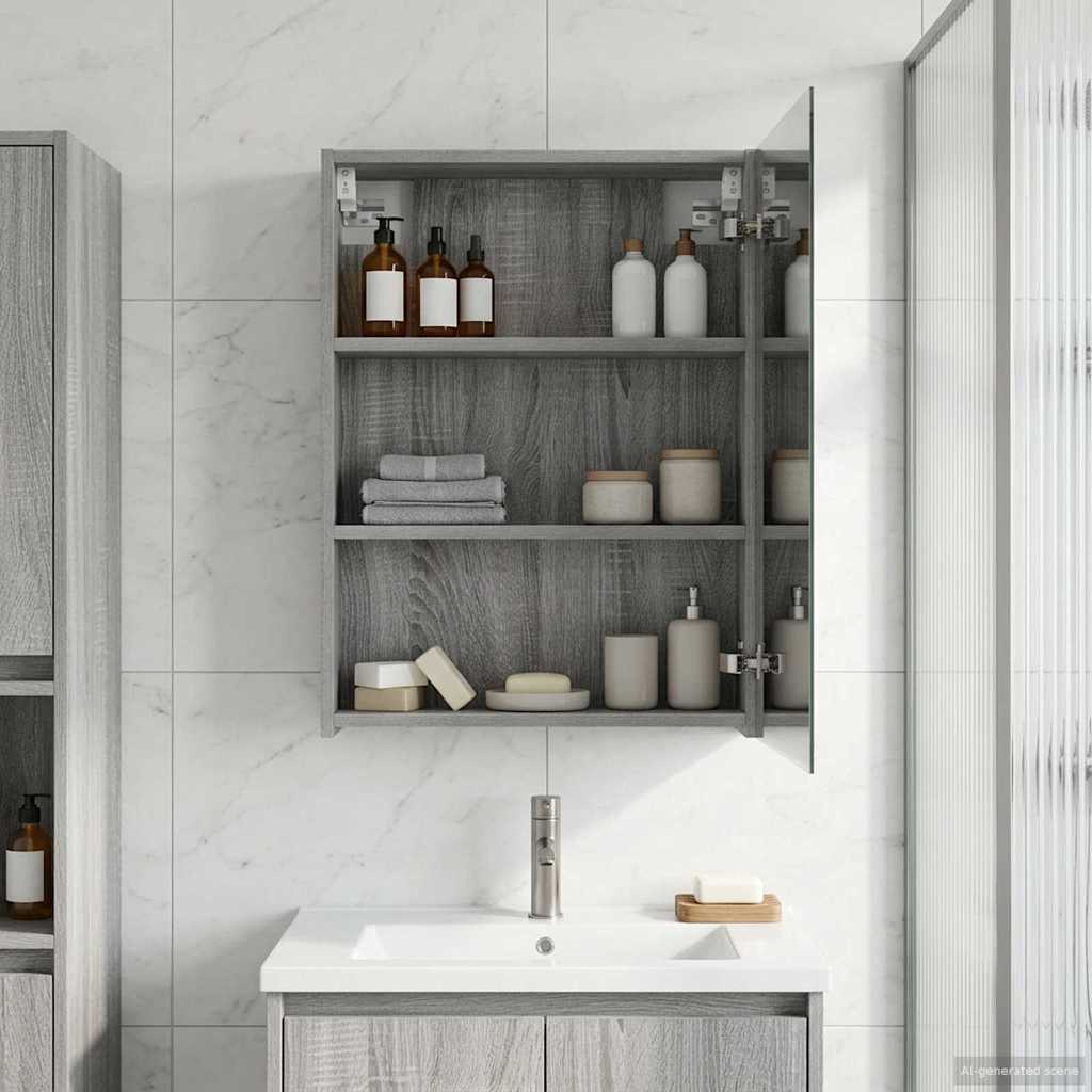 Badkamer spiegelkast met plank Grijs Sonoma 50 x 14,5 x 70 cm is nu te koop bij PeponiXL, paradijselijk wonen!