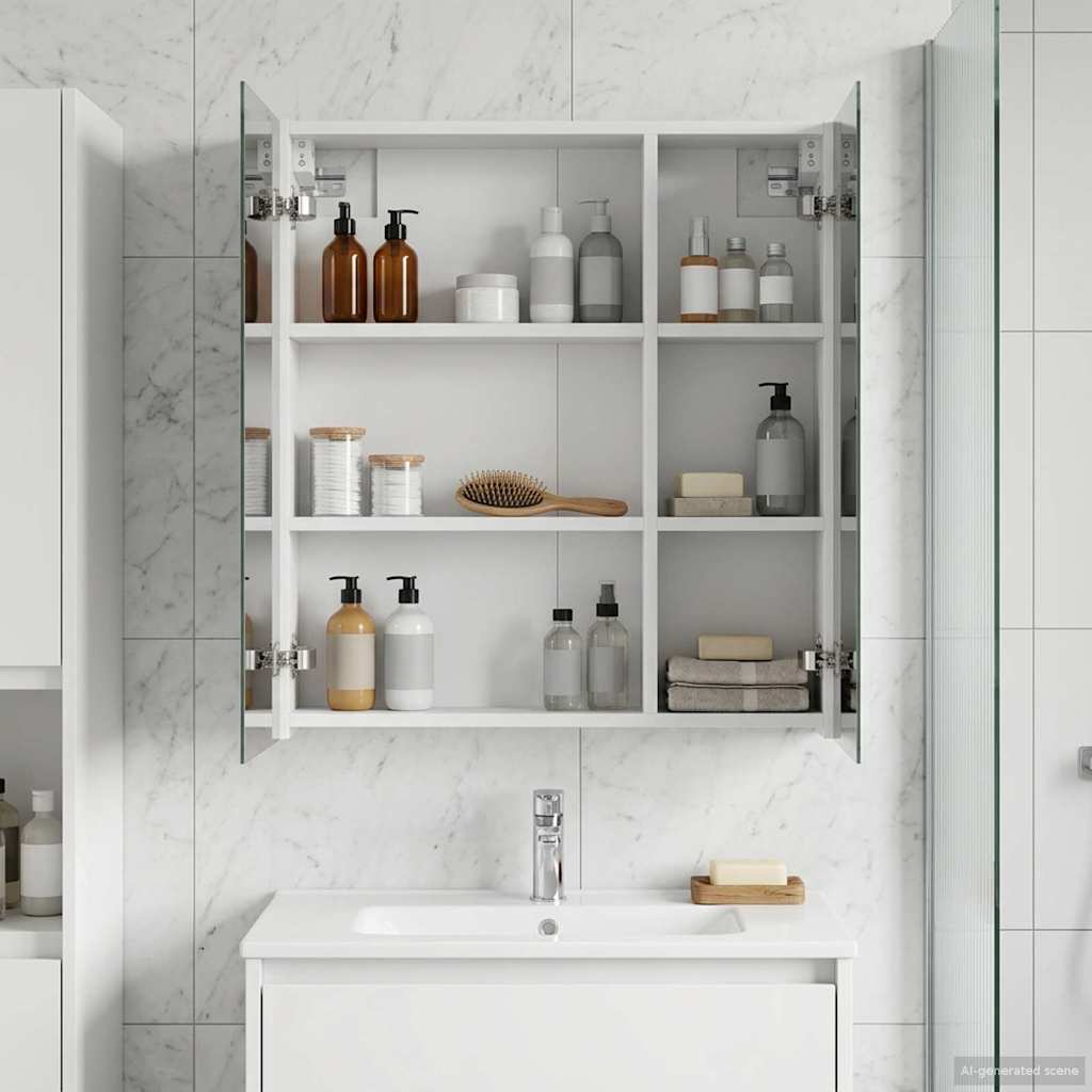 Badkamer spiegelkast Wit 60 x 14,5 x 70 cm Bewerkt hout is nu te koop bij PeponiXL, paradijselijk wonen!