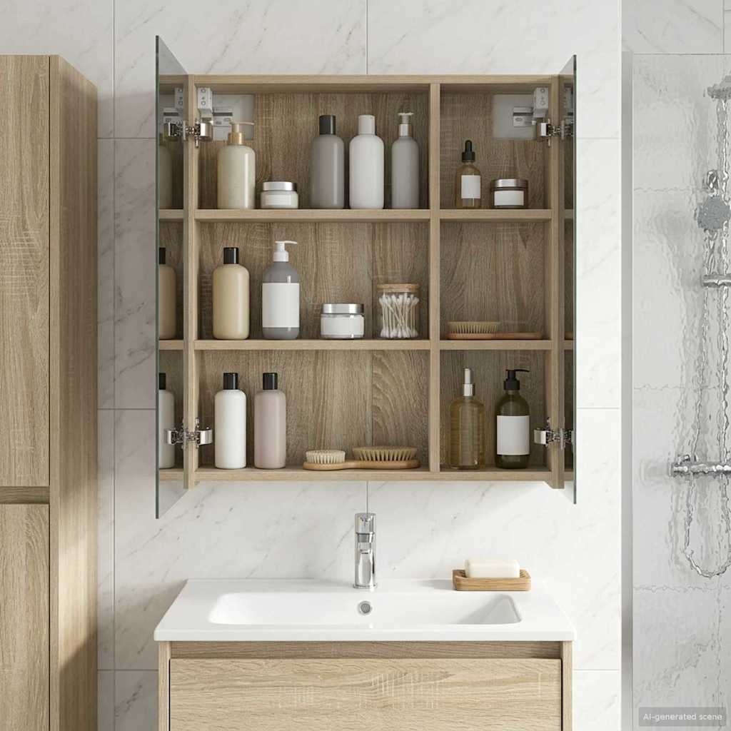 Badkamer spiegelkast met plank Sonoma Eiken 60 x 14,5 x 70 cm is nu te koop bij PeponiXL, paradijselijk wonen!