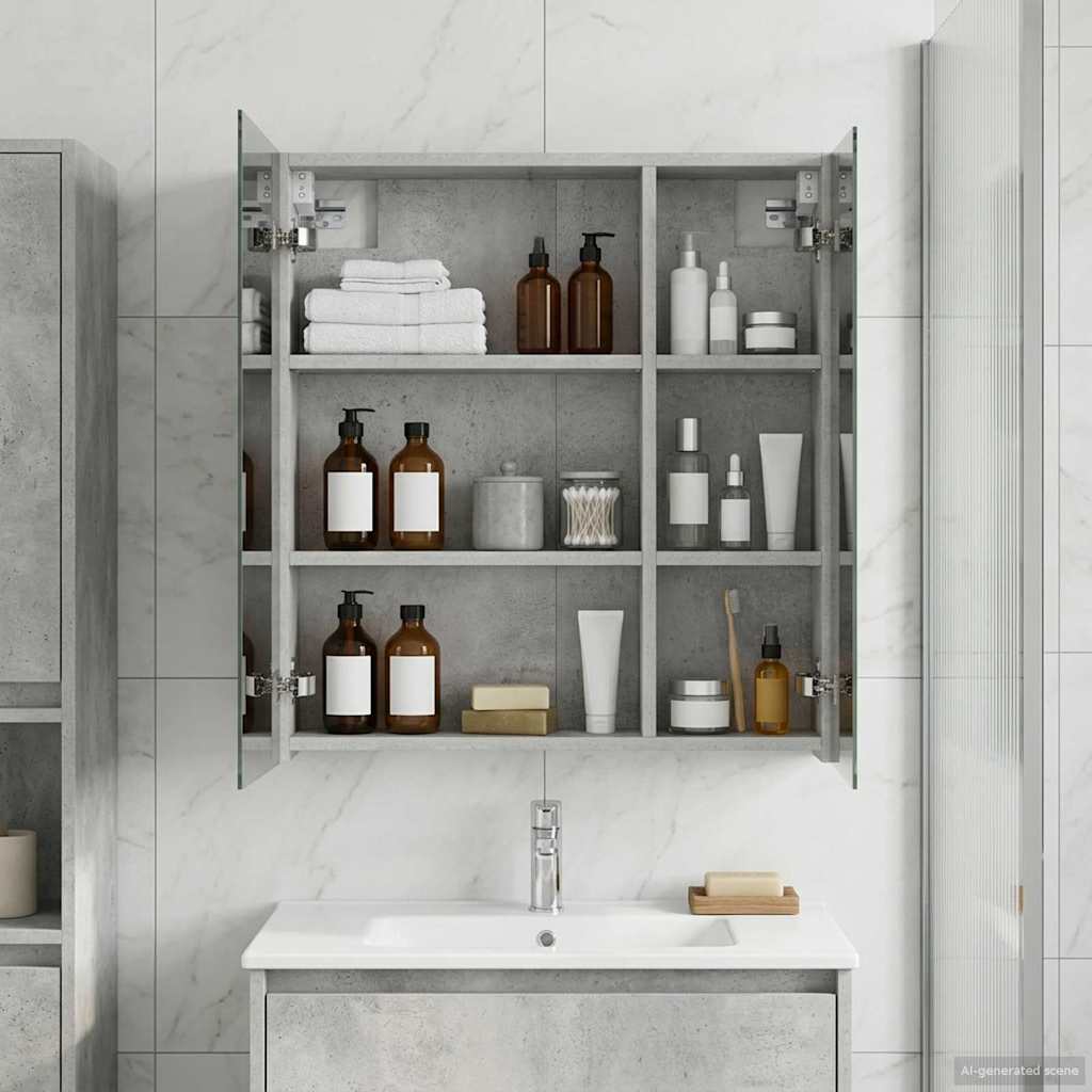 Badkamer spiegelkast Beton Grijs 60 x 14,5 x 70 cm Bewerkt hout is nu te koop bij PeponiXL, paradijselijk wonen!