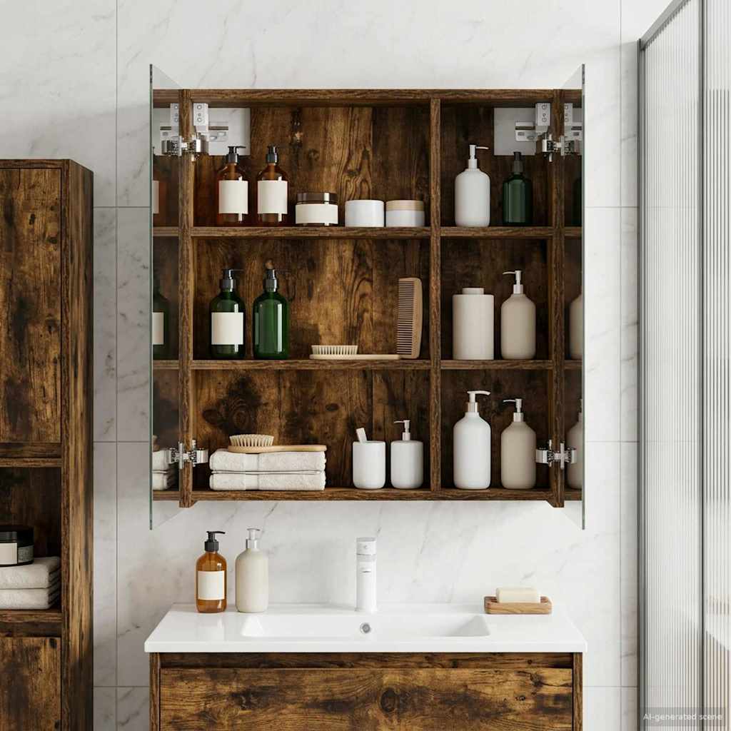 Badkamer spiegelkast met plank Gerookt eiken 60 x 14,5 x 70 cm is nu te koop bij PeponiXL, paradijselijk wonen!