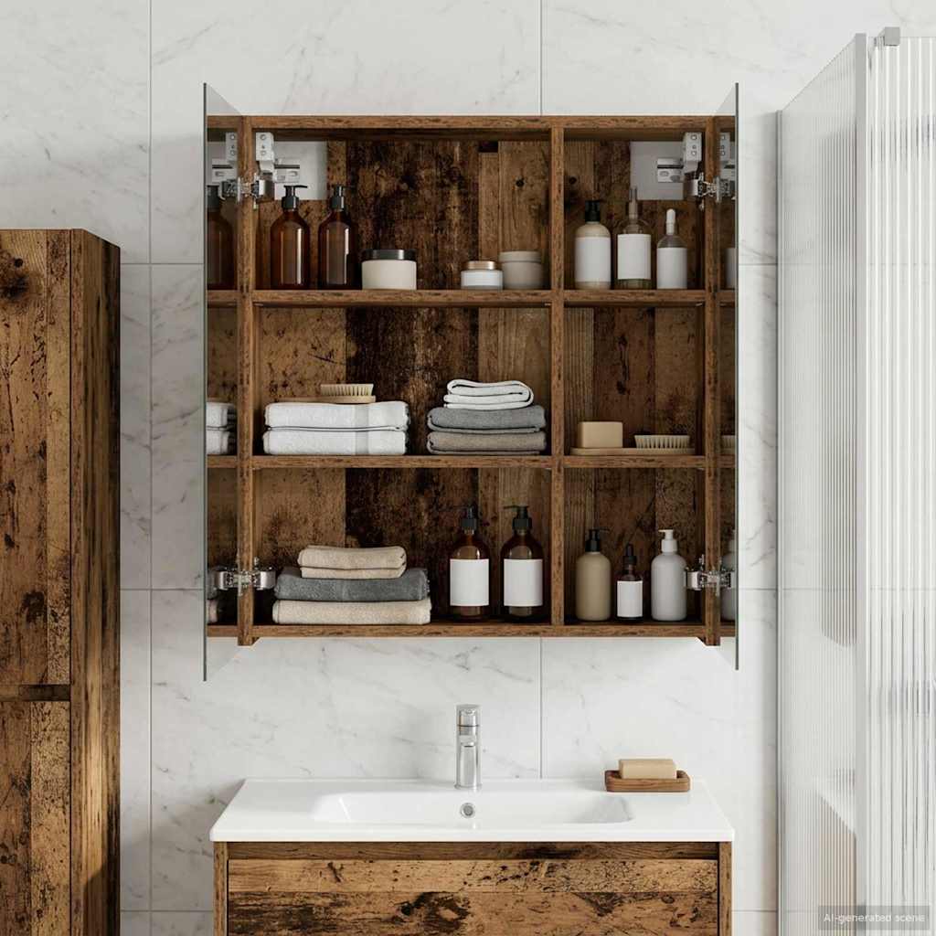 Badkamer spiegelkast Oudhout 60 x 14,5 x 70 cm Bewerkt hout is nu te koop bij PeponiXL, paradijselijk wonen!