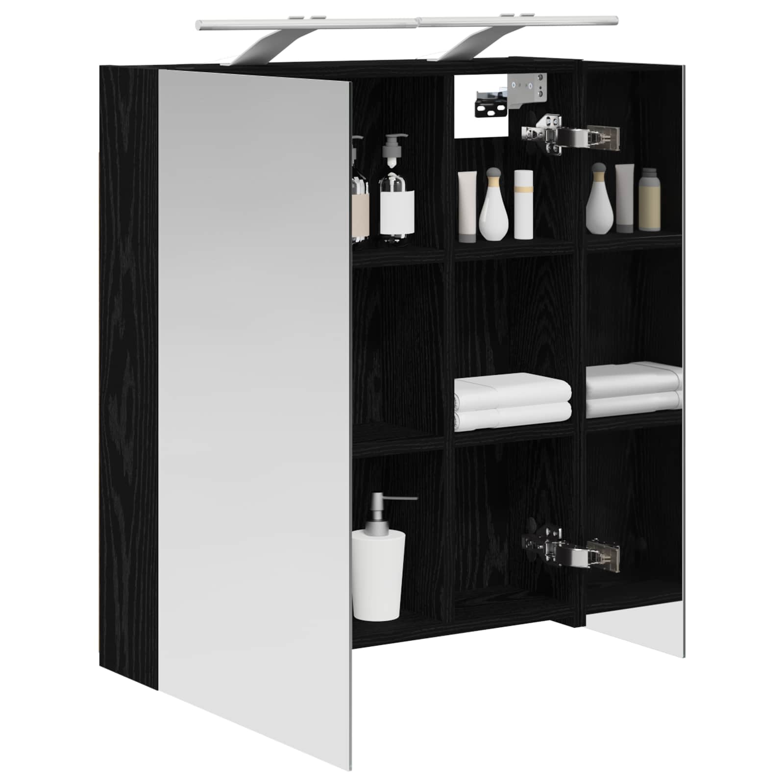 Badkamer spiegelkast Zwart Eiken 60 x 14,5 x 70 cm Bewerkt hout is nu te koop bij PeponiXL, paradijselijk wonen!