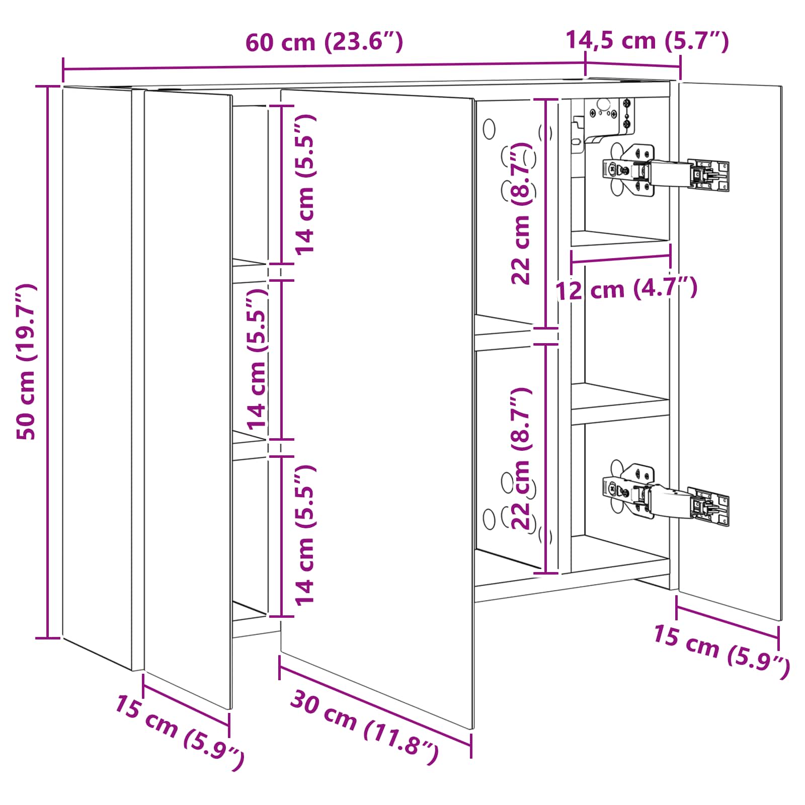Badkamer spiegelkast voor Wit 60 x 14,5 x 50 cm Bewerkt hout is nu te koop bij PeponiXL, paradijselijk wonen!