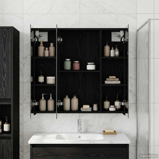 Badkamer spiegelkast Zwart Eiken 70 x 14,5 x 70 cm Bewerkt hout is nu te koop bij PeponiXL, paradijselijk wonen!
