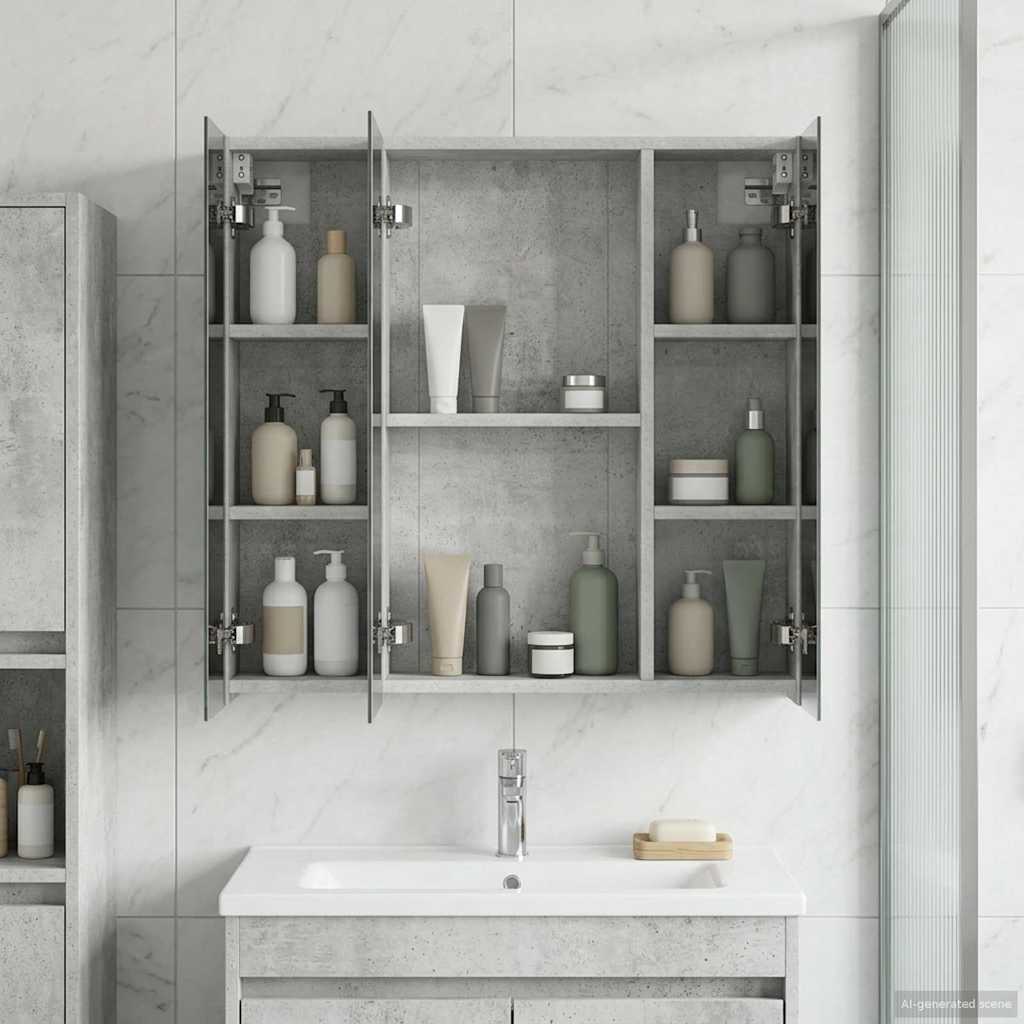 Badkamer spiegelkast Beton Grijs 70 x 14,5 x 70 cm Bewerkt hout is nu te koop bij PeponiXL, paradijselijk wonen!