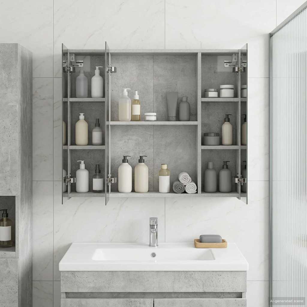 Badkamer spiegelkast Beton Grijs 80 x 14.5 x 70 cm Bewerkt hout is nu te koop bij PeponiXL, paradijselijk wonen!